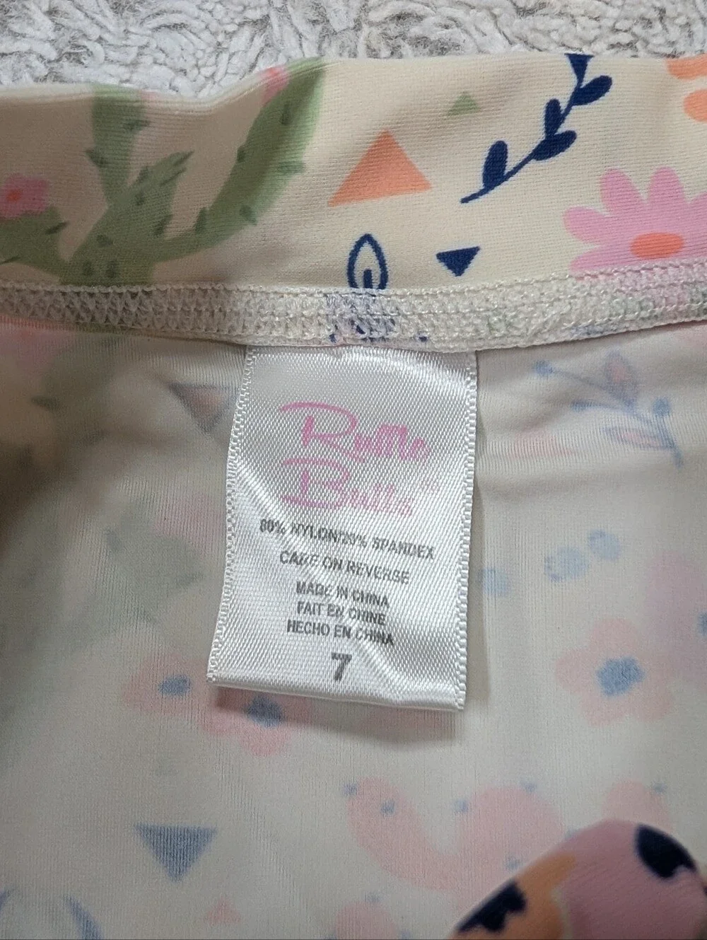 Rufflebutts Top Girls 7 White Pink Desert Blossoms Long Sleeve Zipper Rash Guard